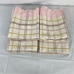 Vintage NWOT Pink Windowpane Linen Tea Towel Kitchen Set of 4
